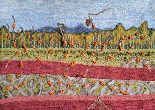 Bittersweet - 29" x 40" - hooked art - as seen in Rug Hooking Magazine