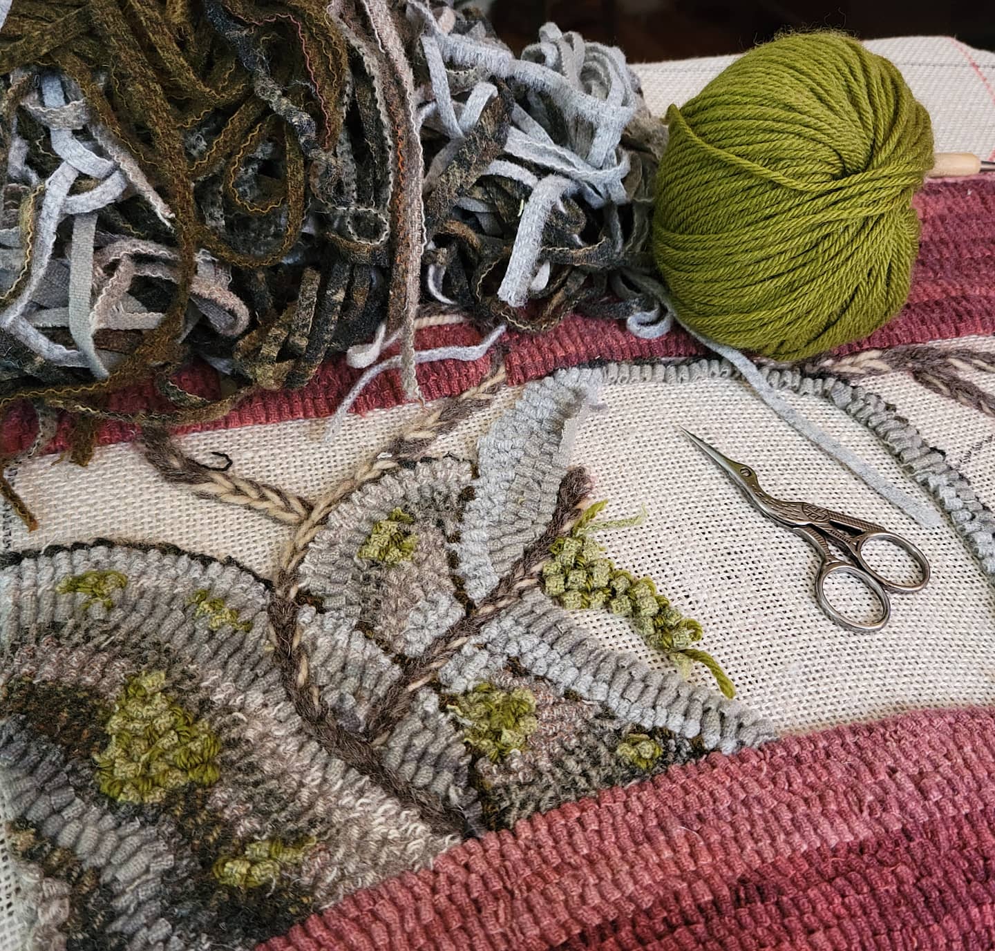 Bittersweet - 29" x 40" - hooked art - as seen in Rug Hooking Magazine