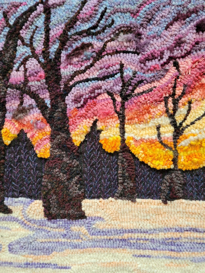 Maine Winter Sunset - 16" x 24" - hooked art