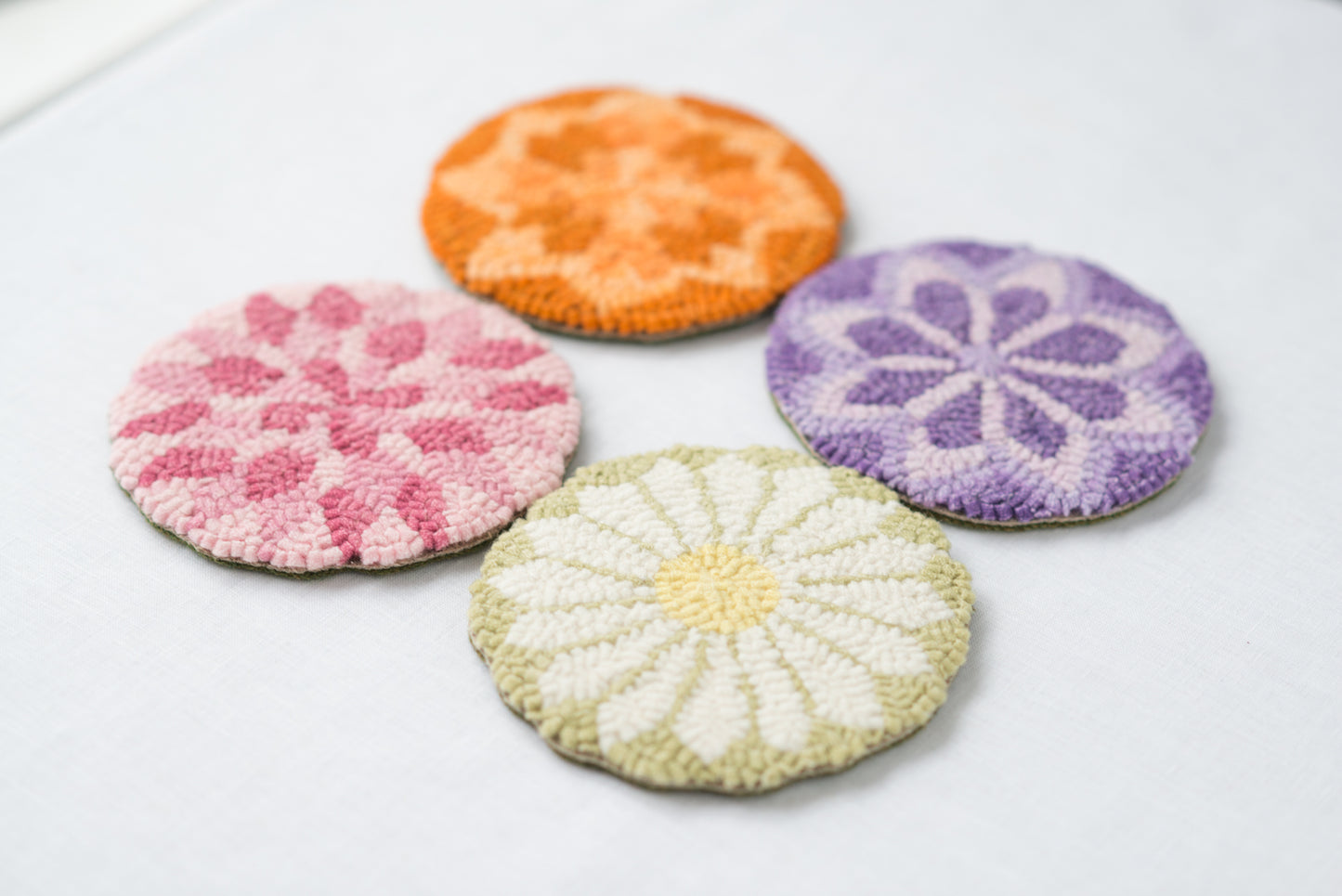 Floral Geometric coasters - 5" round, set of 4 - functional art - as seen in Making Magazine