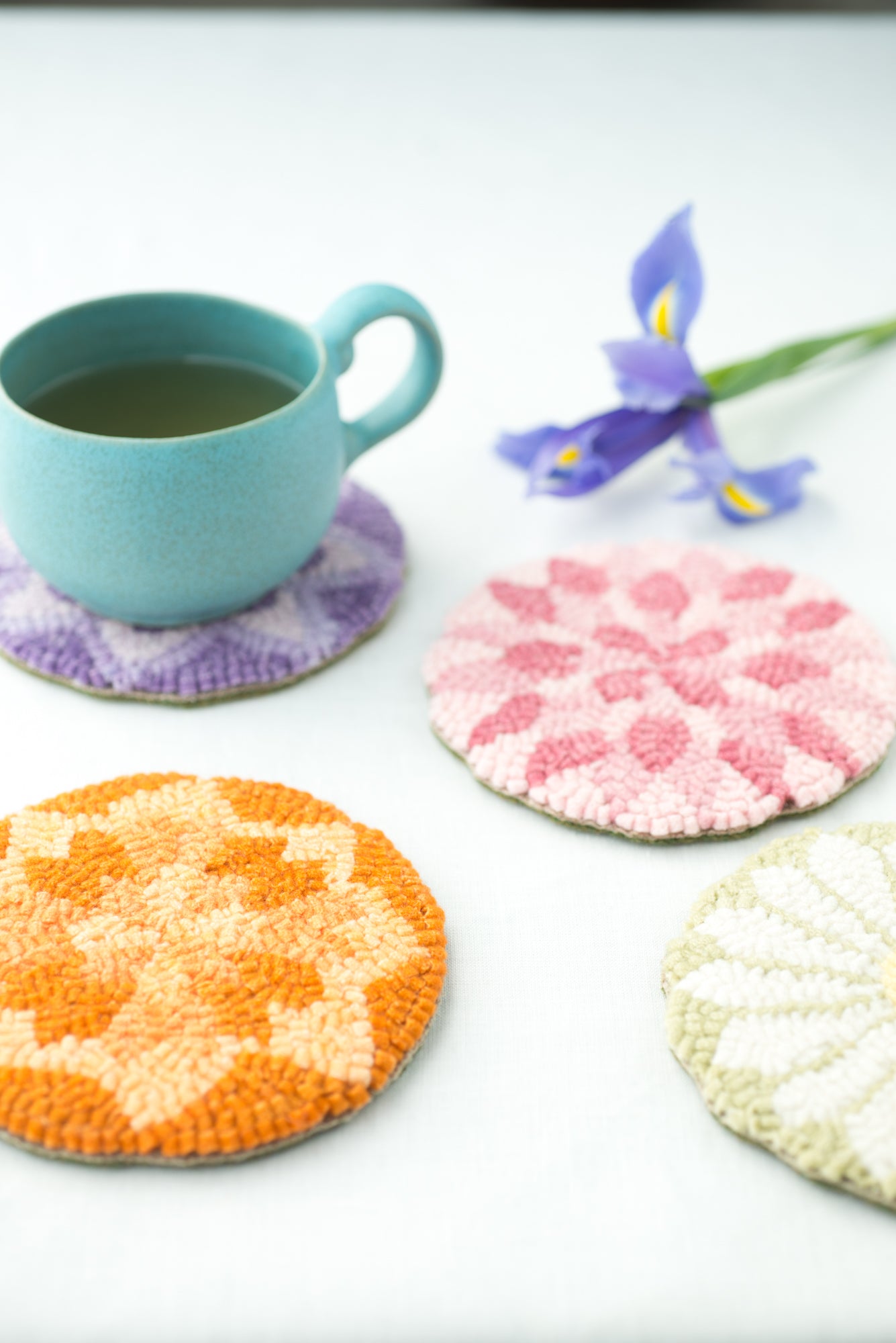 Floral Geometric coasters - 5" round, set of 4 - functional art - as seen in Making Magazine