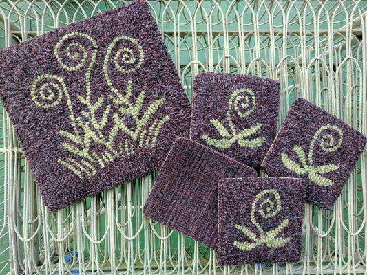 Fiddlehead Fern mat and coasters - 8" x 8" & 4" x 4" - functional art - as seen in Heritage Skills for Contemporary Life