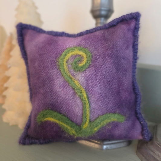 Fiddlehead Fern Mini-Pillow - 4" x 4" - felted decor