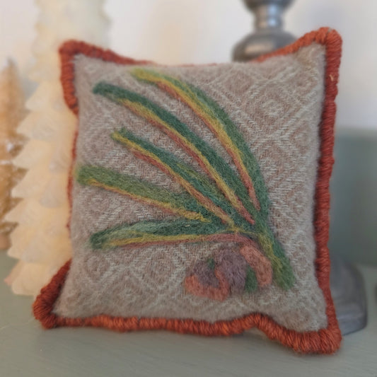 Pinecone and Tassel Mini-Pillow - 4" x 4" - felted decor