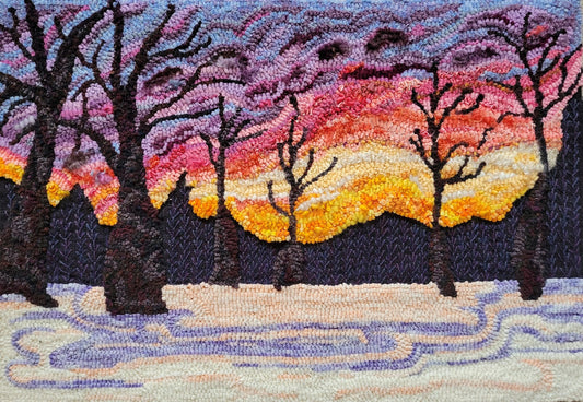 Maine Winter Sunset - 16" x 24"  - hooked art