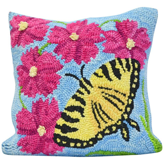 Shaker Hill Butterfly pillow - 12" x 12" - hooked decor