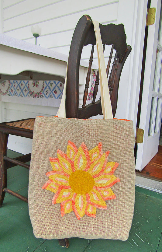Evening Sunflower tote bag - 14" x 16" - functional art - seen in Heritage Skills for Contemporary Life