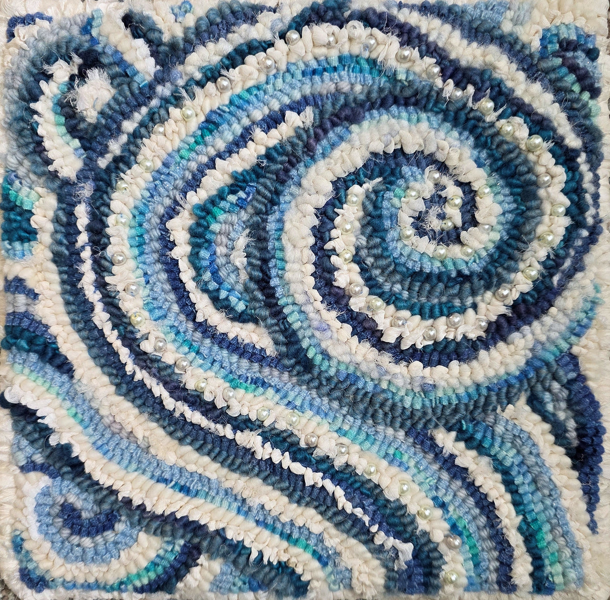 Wave - 12" x 12" - hooked art